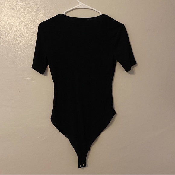 Forever 21 Black Ribbed Lace-Up Short-Sleeve Bodysuit - Picture 2 of 8